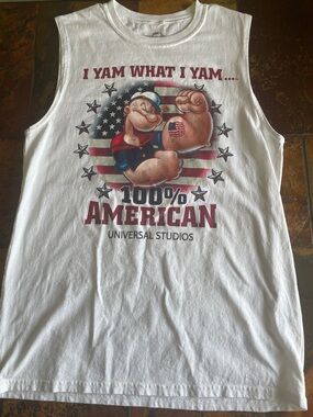 Universal White Tank with Popeye Patriotic Graphic